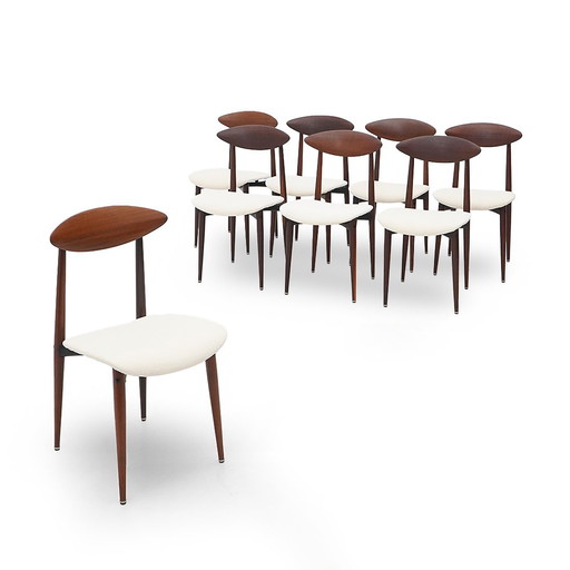8 chaises en teck et velours par Amma, 1960s