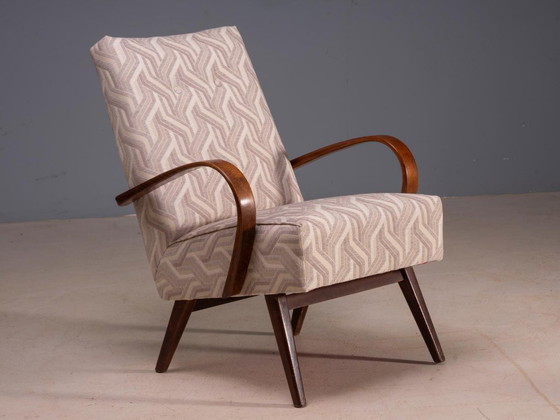 Fauteuils en bois courbé restaurés par Jaroslav Šmídek, paire, Tchécoslovaquie, nouveau revêtement beige à (photo 11 of 12)