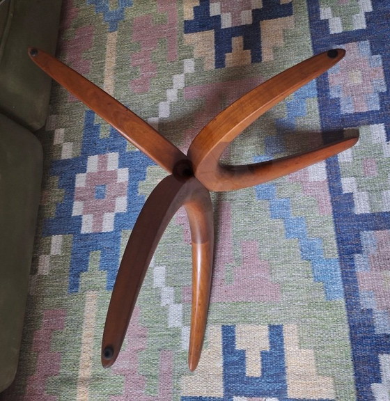 Image 1 of Danish Coffee Table in Solid Teak with Circular Glass Top, 1960s