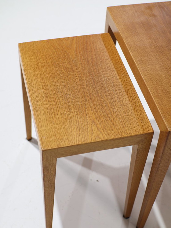 Nesting tables mesas auxiliares de roble Severin Hansen Danés 1960s, Hansen (Severin), Madera, Marrón, Vintage (foto 8 de 13)