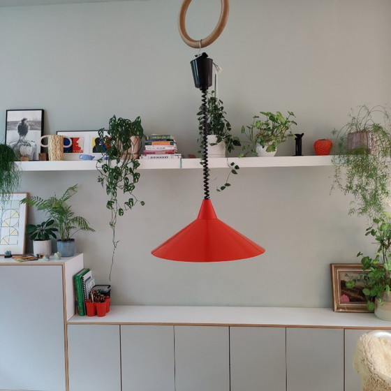 Image 1 of Rote IKEA T710 Pendelleuchte (1970er Jahre), Hexenhut-Modell