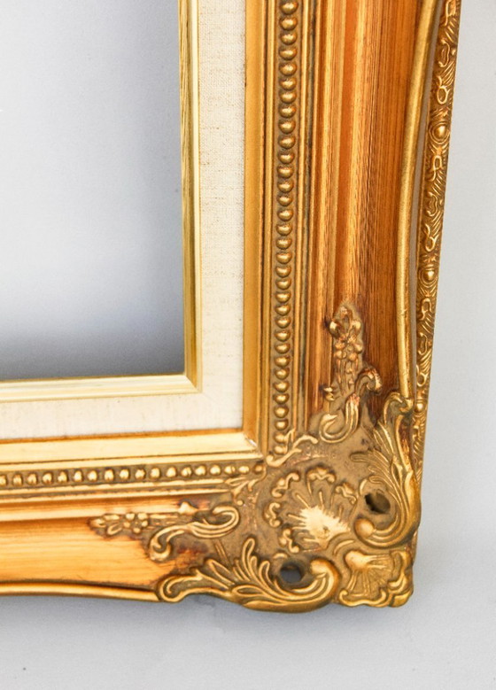 Image 1 of Antique Baroque wooden frame, patinated with gold leaf, handmade, Louis XVI style. Baroque frame for a painting, mirror, etc.