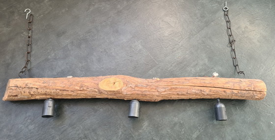 Image 1 of Suspension artisanale unique en forme de tronc d'arbre - 3 points lumineux