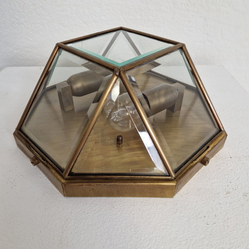 Applique ou plafonnier en bronze/cuivre avec verre taillé