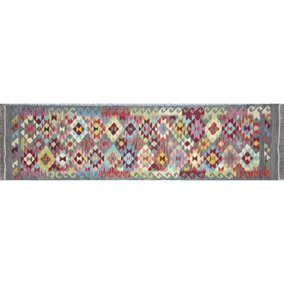 Alfombra afgana de lana tejida a mano – Maimana Flatweave, motivos tradicionales (303 x 90 cm) – Wool (photo 4 of 5)