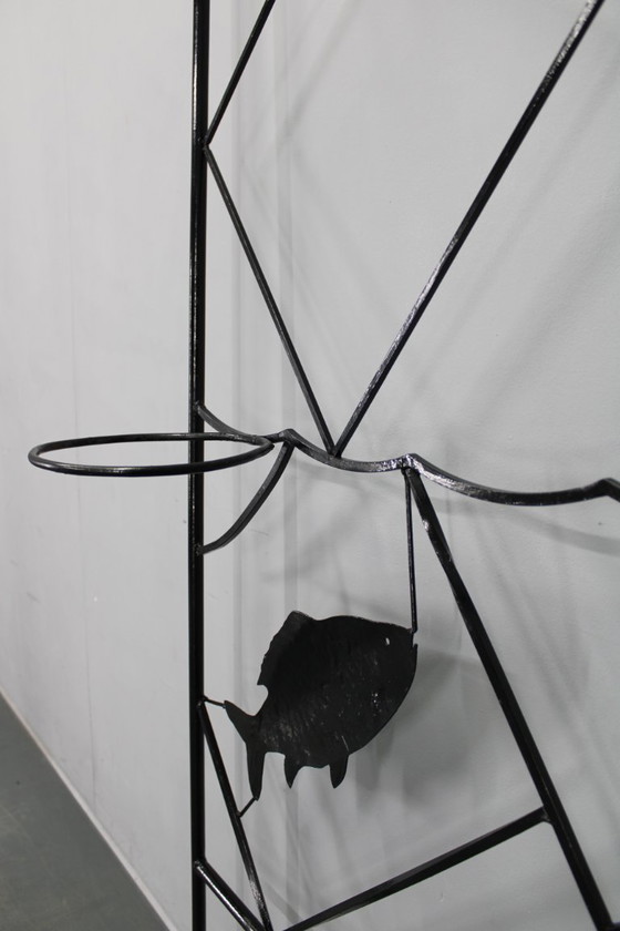 Image 1 of Jardinera divisoria de ambientes de metal negro de mediados de siglo, década de 1970