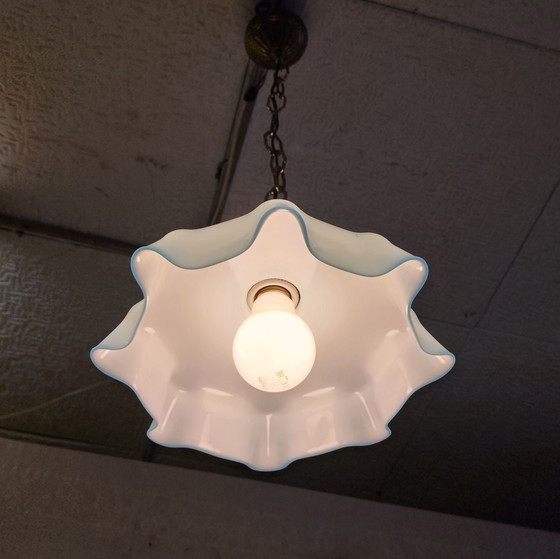 Vintage blue opaline and gilded brass Pendant lamp - mid-20th century, Glass (photo 4 of 8)