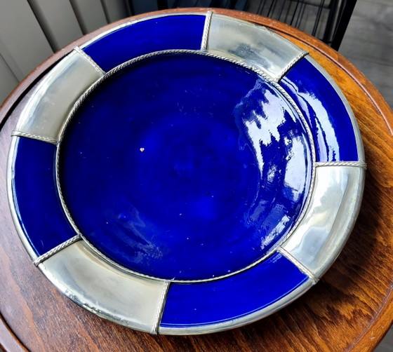 Antiker marokkanischer Wandteller mit massivem Silberrand – Wanddekoration, Ceramic, Silver (photo 2 of 12)