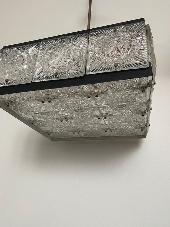 Image 1 of Lustre vintage en verre d'art et laiton de Kamenicky Senov, Tchécoslovaquie, années 1970