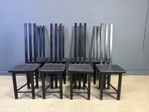 Vintage Postmodern Dining Chairs Set of 8, 1980s – eetkamerstoelen, Leather, Metal