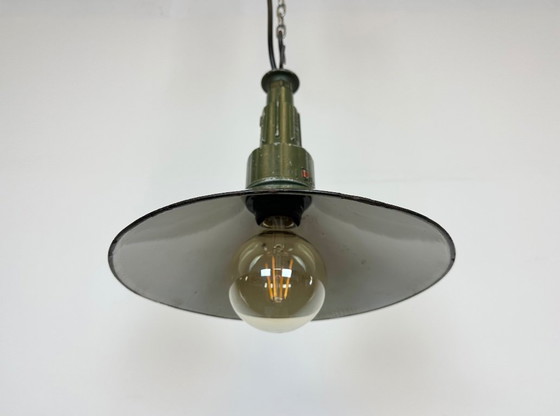 Image 1 of Industrial Green Enamel Military Pendant Lamp with Cast Aluminium Top, 1960s