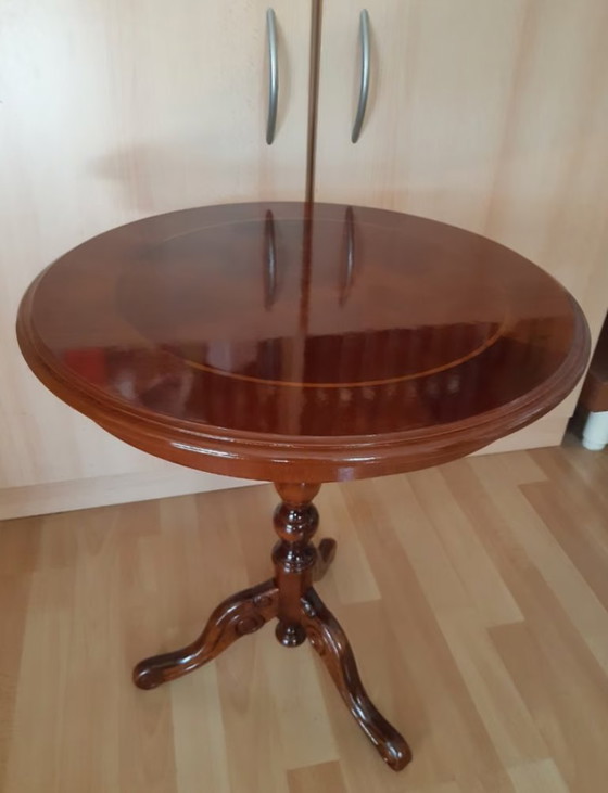 Elegante Tavolino Intarsiato, Lucidato a Mano con Gommalacca, Tavolini, Legno, Marrone (foto 4 di 8)