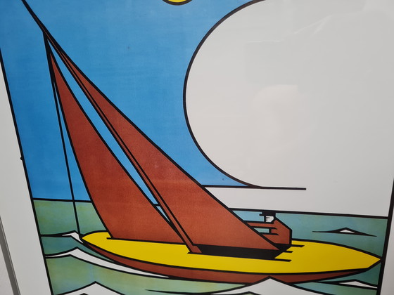 Image 1 of Kleurenlitho "De Zeilboot" Willem van Leusden 1921, De Stijl.