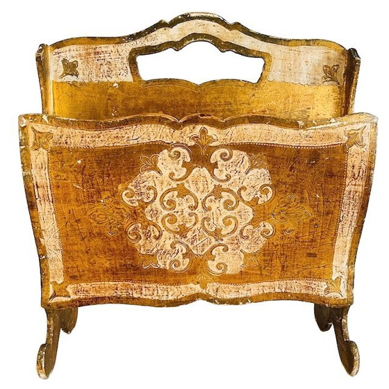 Image 1 of Vintage Florentine gold Hollywood Regency magazine rack 1970s