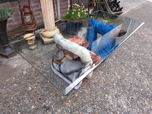 Unique coffee table reclining cowboy 120x60cm and 45cm high.