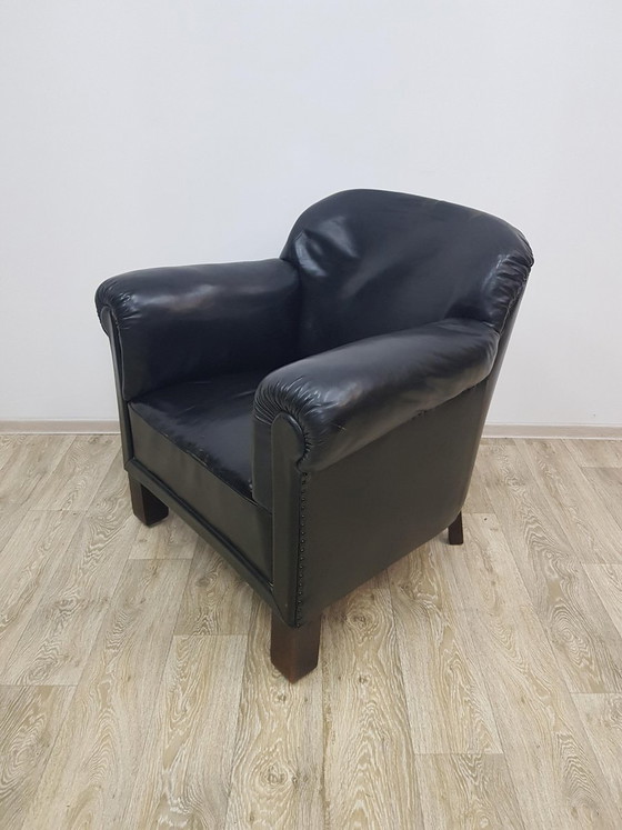 Vintage Art Deco Club Fauteuil in Leer, Jaren 30 – Leather, Wood (photo 2 of 13)