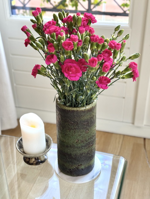 Vintage grüne Keramikvase - Studiokeramik