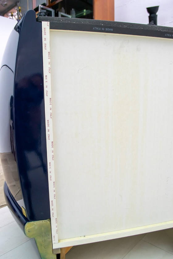 Image 1 of Credenza postmoderna in lacca blu e marmo nero di DBM, Italia, anni '80