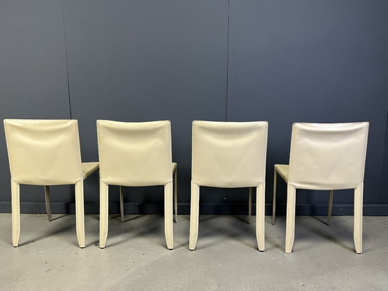 Image 1 of Sillas de comedor de piel beige de Cattelan Italia, juego de 4 - Años 80
