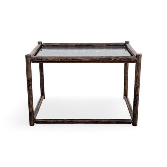 Image 1 of Salontafel van bamboe uit het midden van de vorige eeuw, bijzettafel met glas in vintage stijl