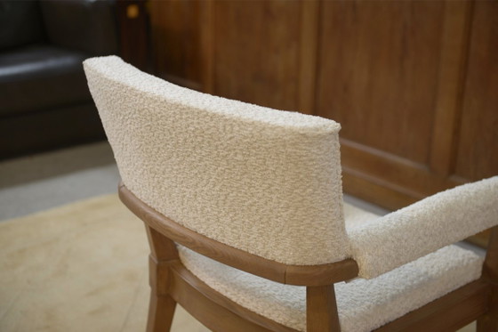 Image 1 of Modernistische Art Deco fauteuil in essen en ecru bouclé stof van Pierre Gouffé, jaren 40
