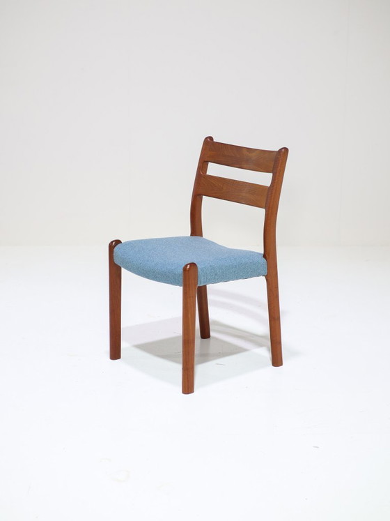 Image 1 of 4x Eetkamerstoelen EMC Møbler teak blauw Deens 1960s
