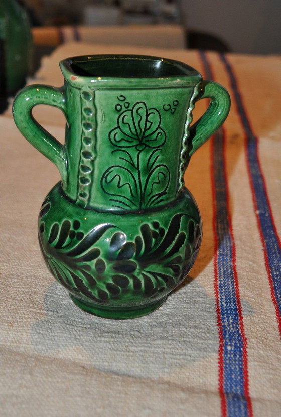Vintage Hungarian Folk Glazed Ceramic Set, Set of 3 – Crockery (photo 4 of 4)