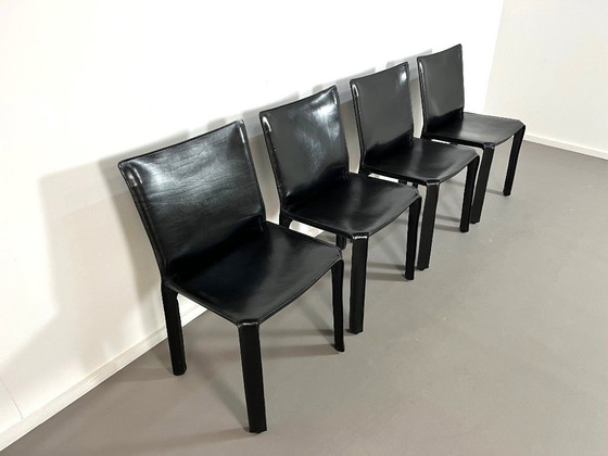 Image 1 of 4 sedie da pranzo CAB 412 in pelle nera di Mario Bellini per Cassina, anni '80.