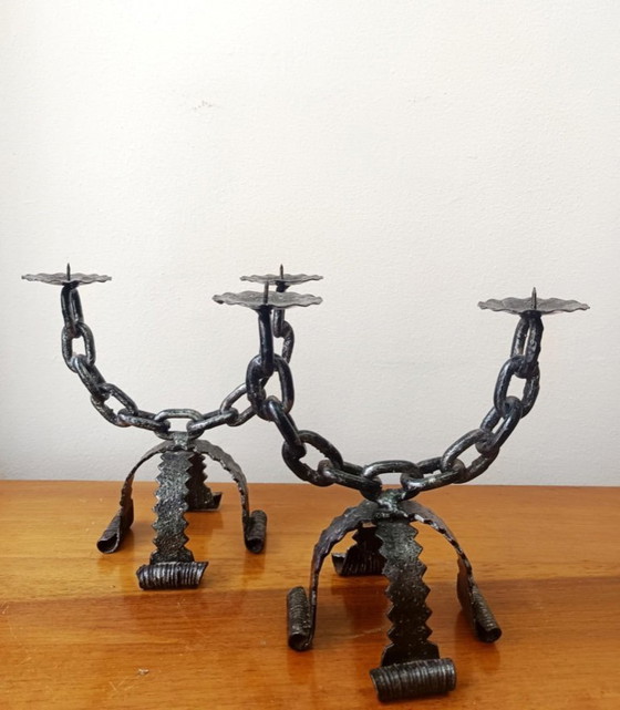 Image 1 of 2x portacandele a catena in ferro battuto Spagna