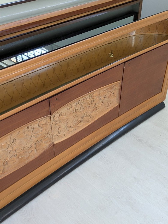Image 1 of Dassi - Vittorio Dassi - Sideboard with mirror - Crystal, Wood, Brass - Sideboard with mirror