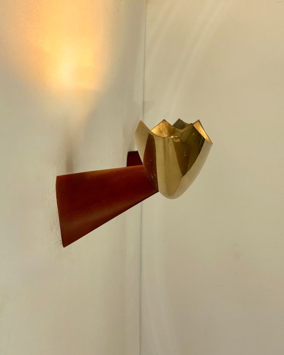 Paar vintage wandlampen van exotisch hout en messing, Italië 1980 – Brass (photo 4 of 7)