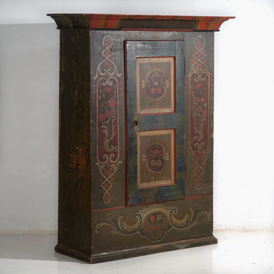 Armadio Dipinto d'Arte Popolare, Europa Centrale, datato 1814, Armadi contenitori, Altro, Legno, Rosso (foto 17 di 49)