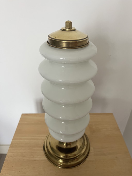 Cool vintage table lamp made of milk glass and brass