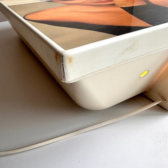 Image 1 of Vintage Leuchtreklame . Belfe . Isabella Rossellini . Opticart . Deutschland . Werbetafel . 80er . Leuchtdisplay . Leuchtkasten