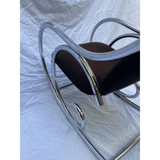 Image 1 of Vintage rocking chair velour marron, France 1975s