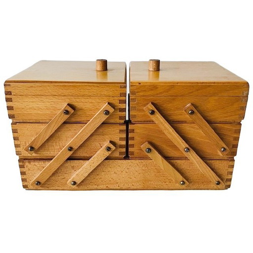Boîte à couture pliante en bois, style danois, années 1960
