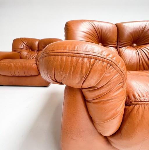 Fauteuil PelleRossi en cuir couleur cognac, années 1960