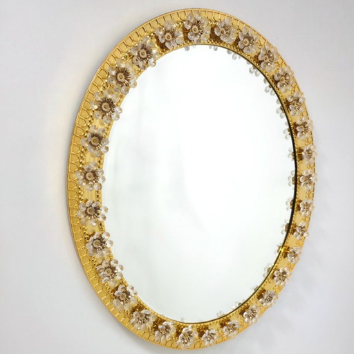 Palwa mirror 1960s, gilded with crystal flowers