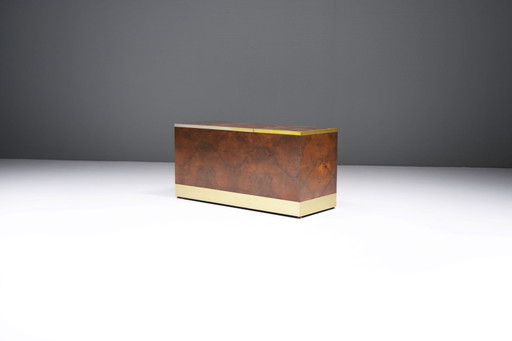 Mesa de centro/caja de almacenaje vintage en madera de arce de Willy Rizzo, Italia, años 70