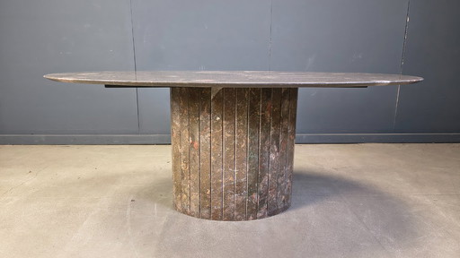Table de salle à manger ovale vintage en marbre, années 1970