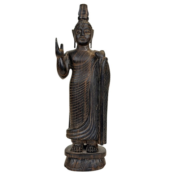 Paire de Bouddhas en bois sri-lankais en Abhaya Mudra – Milieu du XXe siècle – Sculptures (photo 2 of 11)