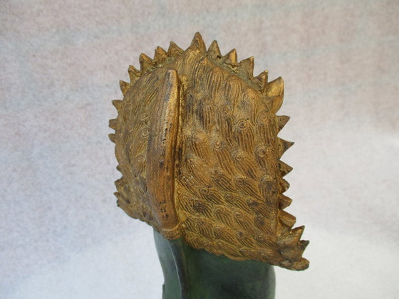 Image 1 of Perro Foo, Latón Dorado Grande 29 Cm, León Khmer / Singha - Altamente Detallado Y Ornamentado