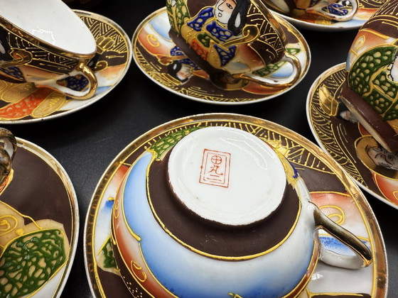 Image 1 of Vintage Satsuma - Hand-painted fine porcelain coffee set for 10 people