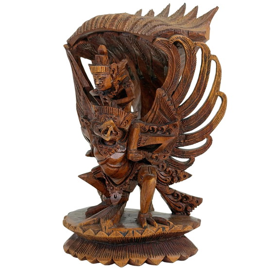 Vintage Balinese Houten Vishnu op Garuda Beeld – Indonesië – 24 cm – Beeldhouwkunst, Wood (photo 8 of 9)
