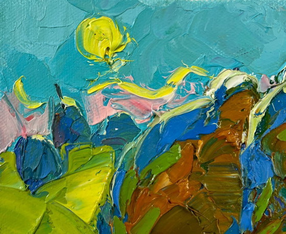 Image 1 of Original Oil Painting Summer Nature Landscape Evening light in the fields