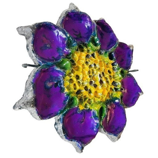Vintage Keramik-Wandteller, lila Sonnenblume, Fat Lava, Jan van Erp, 1960er Jahre