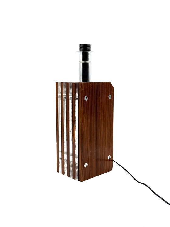 Image 1 of Lámpara de mesa estilo Hollywood Regency, base de madera y lucita, Italia, década de 1970