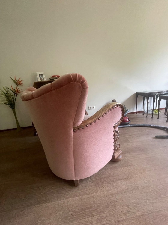 Image 1 of Set van 4 Art Deco fauteuils (ca. 1920-1950) | Opnieuw bekleed met roze fluweel