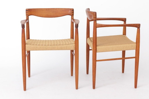 Coppia di poltrone H.W. Klein per Bramin | Poltrone danesi in teak e corda di carta | Stile Mid-Century Modern, anni '60