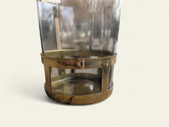 Rare Service à Punch Vintage des Années 1930 – Verre Fumé, Laiton & Bois de Teck – Verres et carafes, Brass (photo 5 of 9)